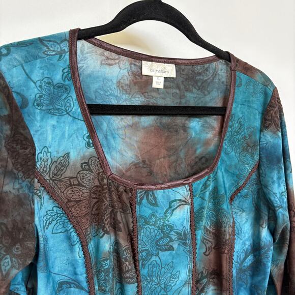 Y2K Fairy Square Neck Whimsical Top 3/4 Sleeve Fitted Witch Floral Ethereal L/XL - Picture 2 of 8